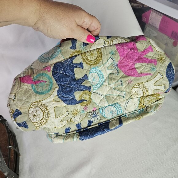 Sazy Bee Quilted Colorful Elephant Backpack, multi pocket Lt Blue straps - Picture 5 of 7